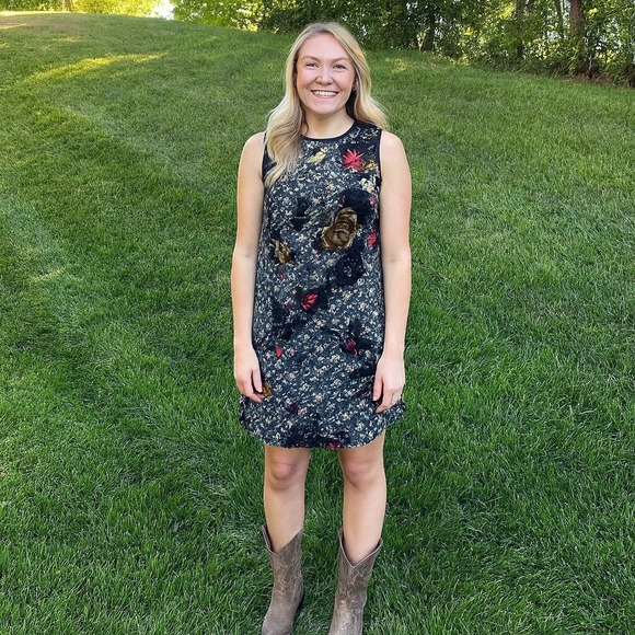 Max Studio Dresses & Skirts - Max Studio Floral Velvet Burnout Dress Women Small Black Whimsigoth Forest Fairy